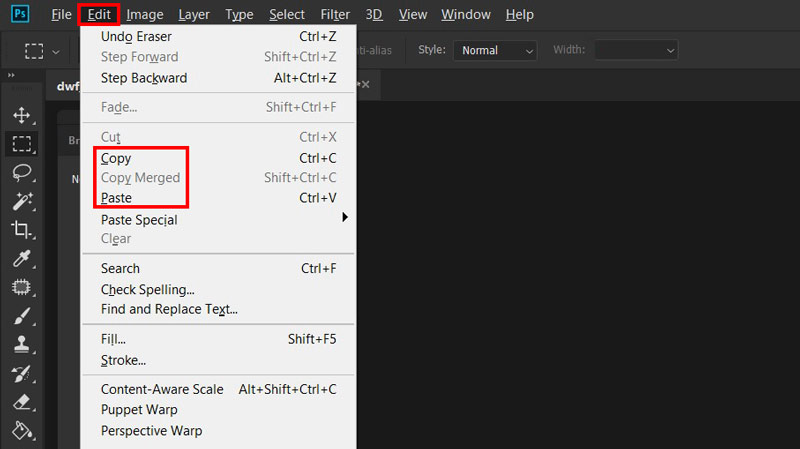 Photoshop Bewerken Menu Kopiëren en plakken