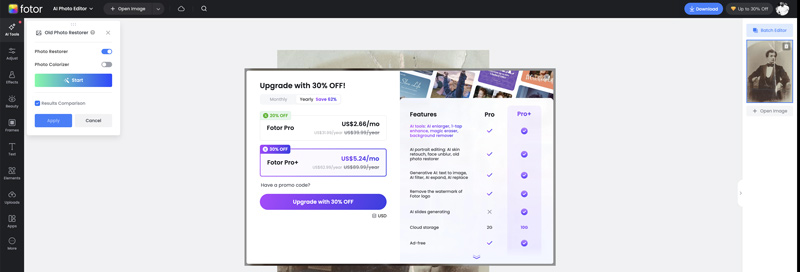 Use Fotor Old Photo Restorer Online