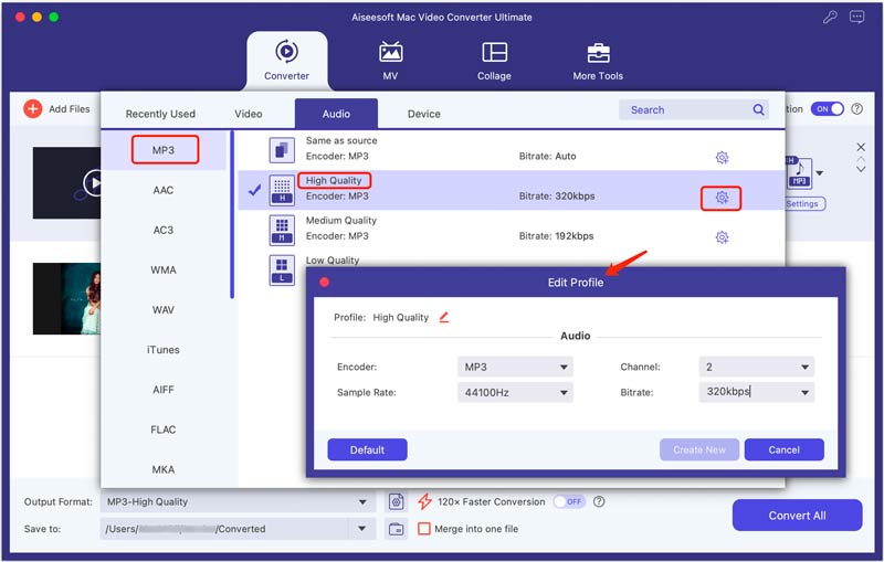 Output High Quality MP3 to Edit Profile