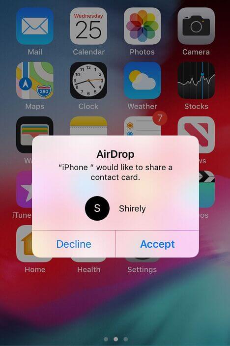 AirDrop iPhonesta iPhoneen