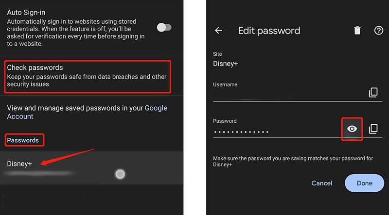 Προβολή κωδικών πρόσβασης Chrome Android iPhone
