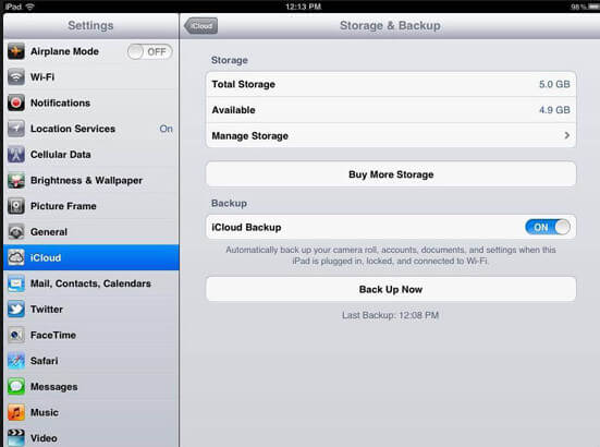 Backup iPad til iCloud