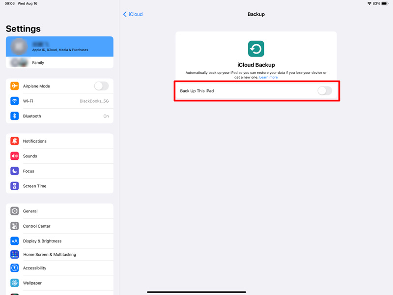 Ενεργοποιήστε τη δημιουργία αντιγράφων ασφαλείας αυτού του iPad