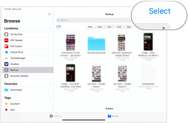 Selecteer iPad-gegevens waarvan u een back-up wilt maken op een externe schijf