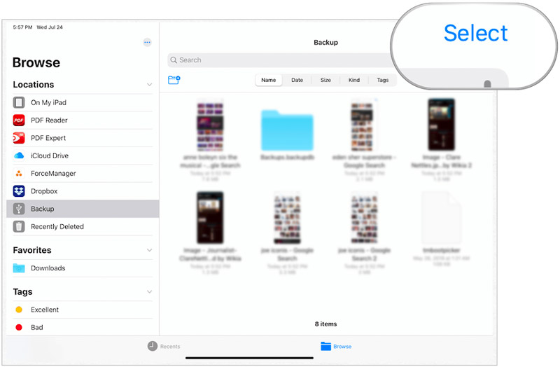 Select iPad Data to Backup on External Drive