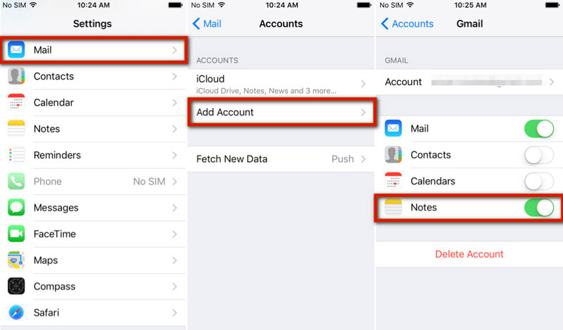 Utwórz kopię zapasową notatek iPhone'a Gmail