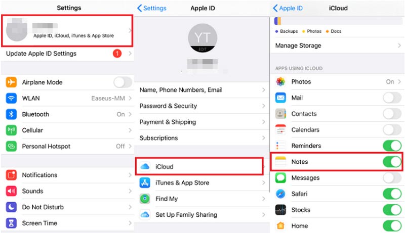 Backup delle note dell'iPhone iCloud