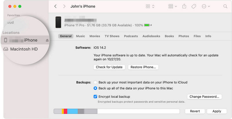 Esegui il backup delle note dell'iPhone su Mac Finder