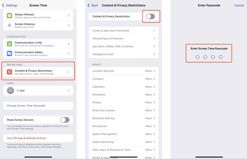 Screen Time Content Privacy Restrictions Passcode