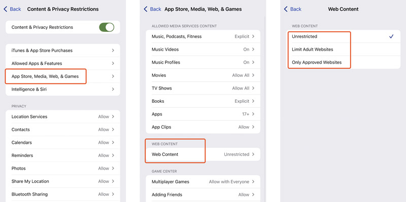 Screen Time Web Content iPhone