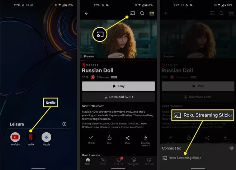 Casta till Roku på Netflix från Android