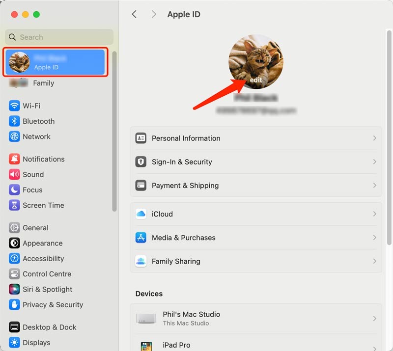 Modifica l'immagine dell'ID Apple su Mac