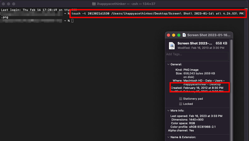 Creation Date on Terminal