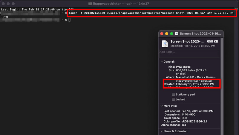 Creation Date on Terminal