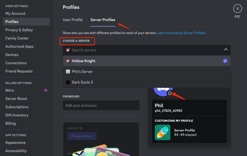 Change Discord Server Profiles