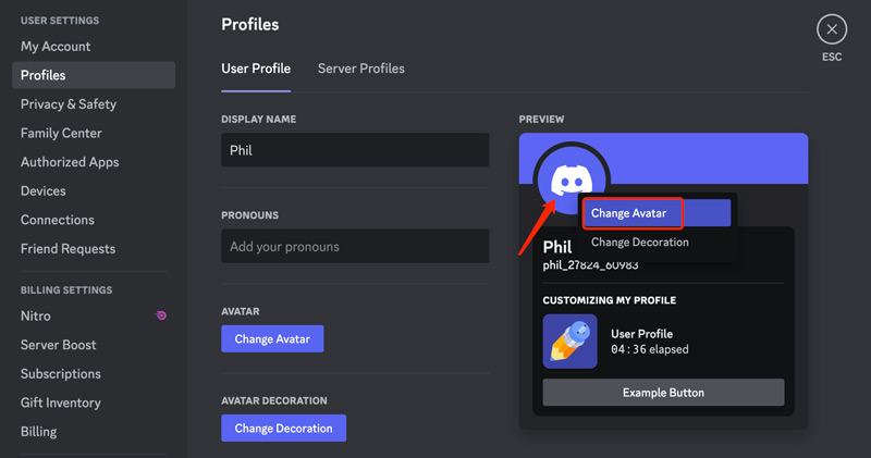 Cambia l'avatar del profilo utente Discord