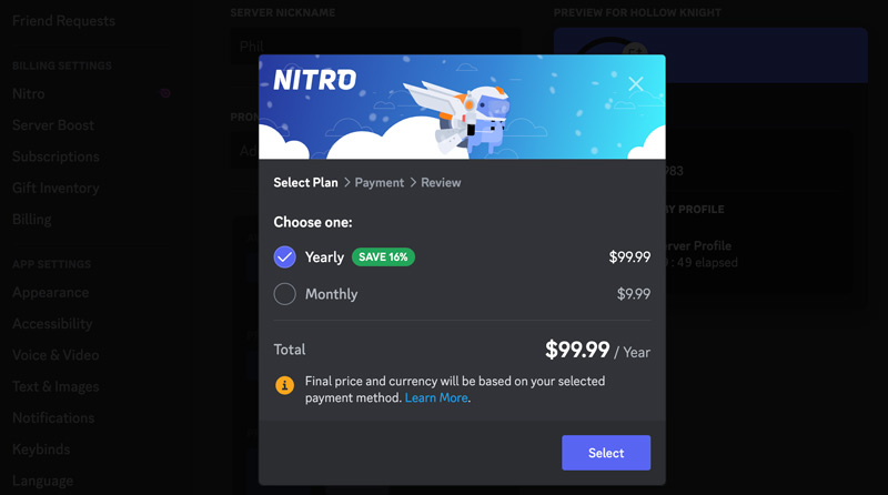 Nitro Cambia i profili del server Discord