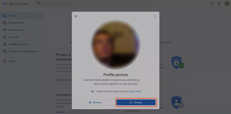 Google 帐户个人资料图片更改