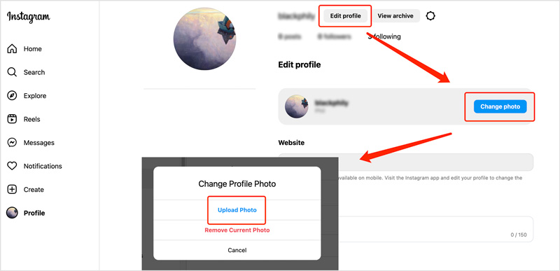 Change Profile Photo on Instagram Site