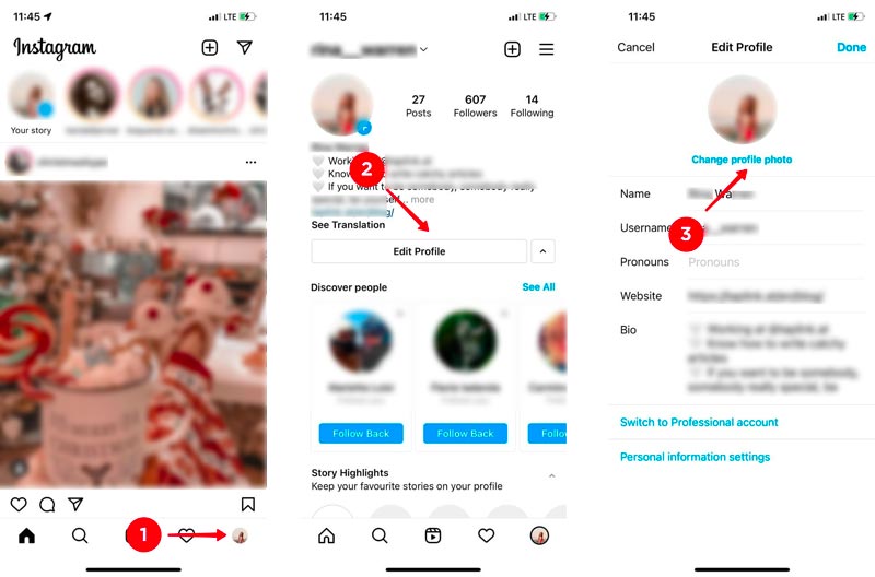 Endre profilbilde på Instagram-appen