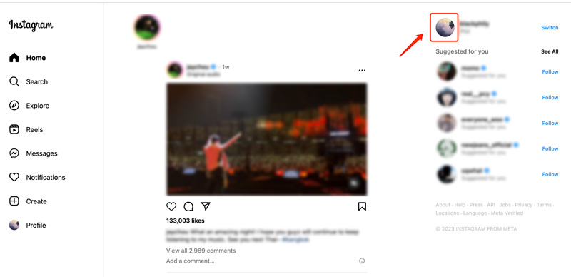 Přejděte do profilu Instagram na webu