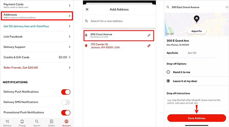 在 DoorDash 中更改您的位置