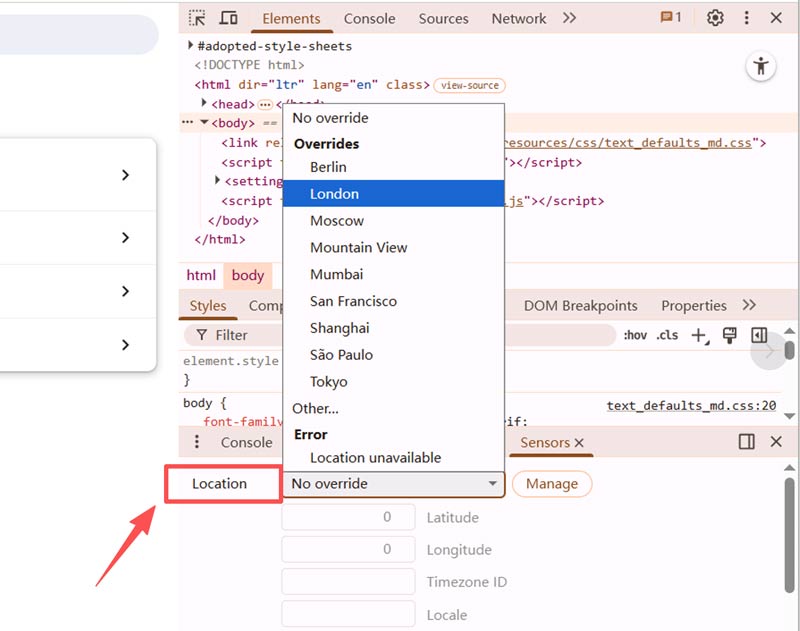 Change Location On Google Chrome Developer Tools