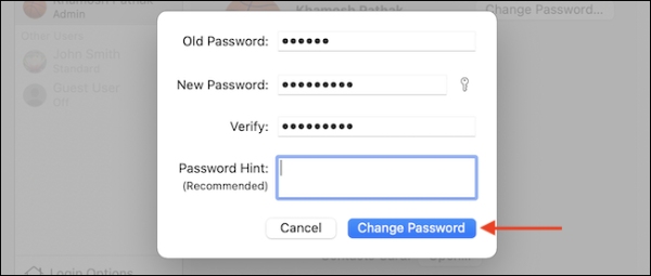 MacBook에서 수동으로 비밀번호를 변경하는 방법