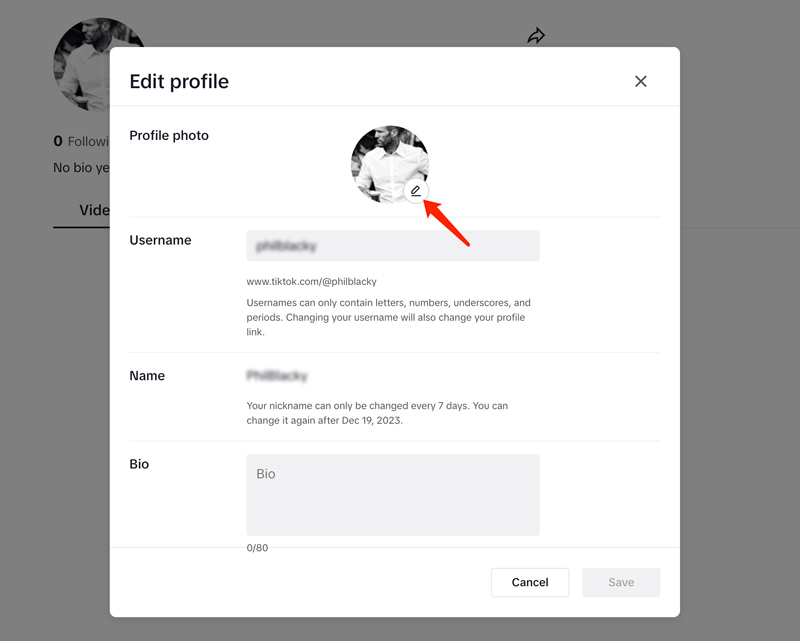 Change TikTok Profile Picture on Web