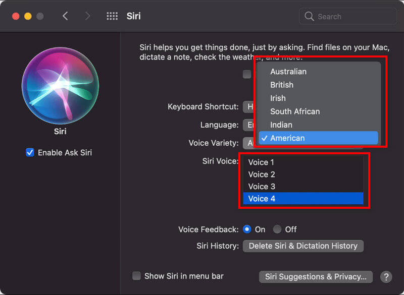 Mac Изменить голос Siri