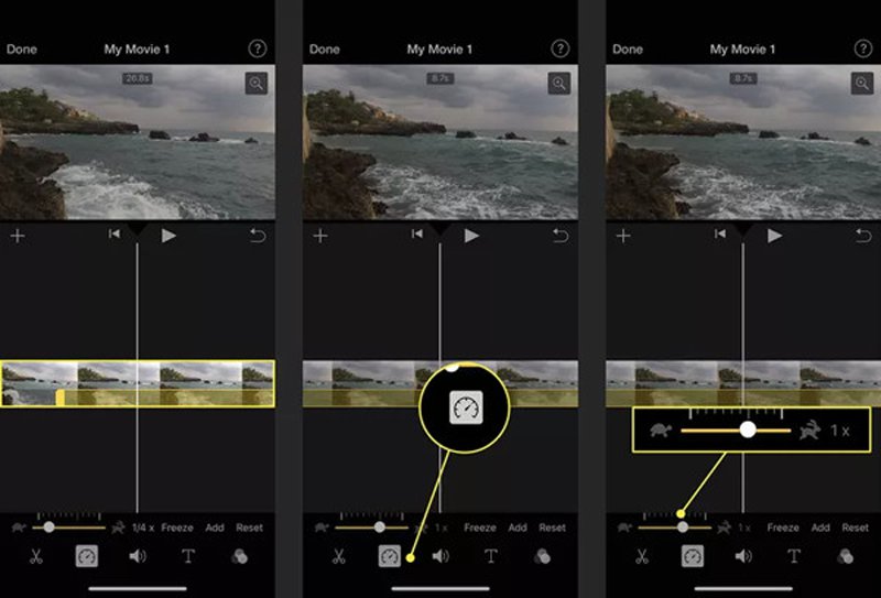 Videó sebességének módosítása az iPhone iMovie-on