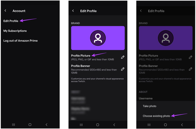 Cambia l'immagine del profilo Twitch sull'app mobile