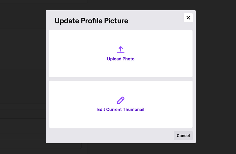 Upload billede for at ændre Twitch-profilbillede