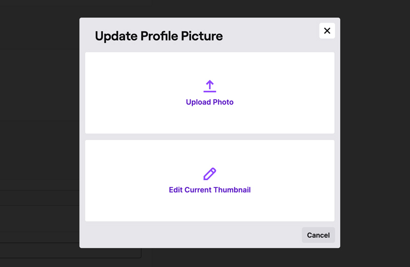 Загрузите фотографию, чтобы изменить изображение профиля Twitch