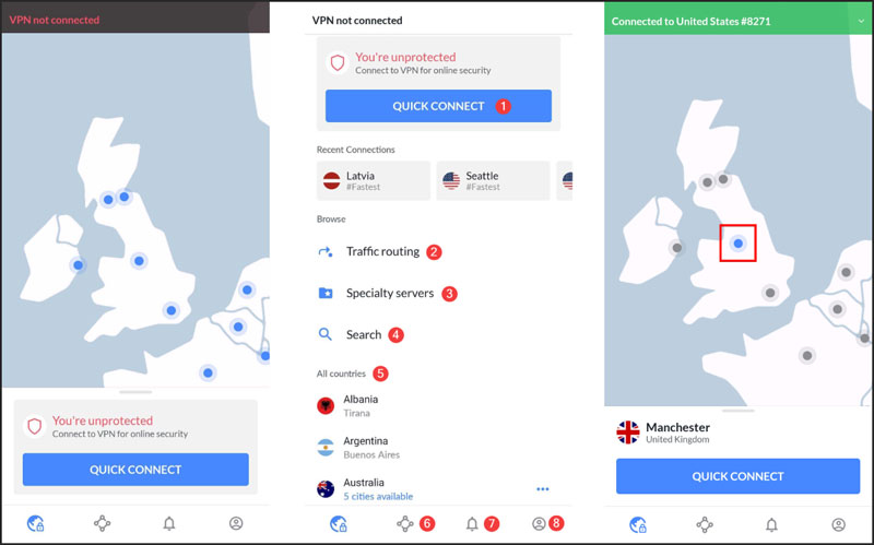 VPN Cambia posizione con NordVPN