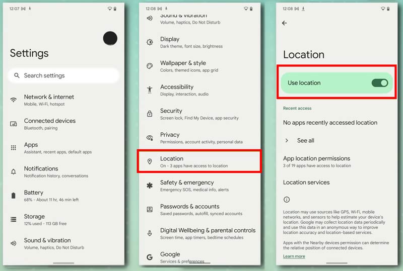 Change Location Settings on Android