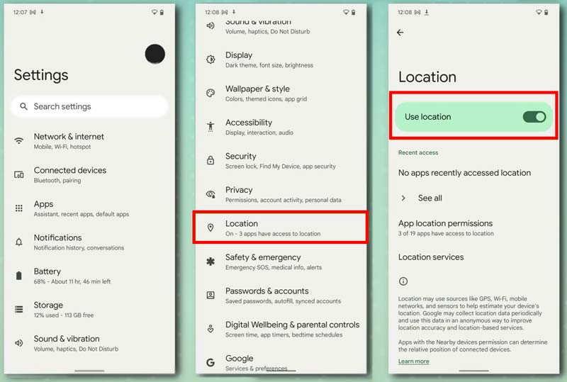 Modifica le impostazioni di posizione su Android