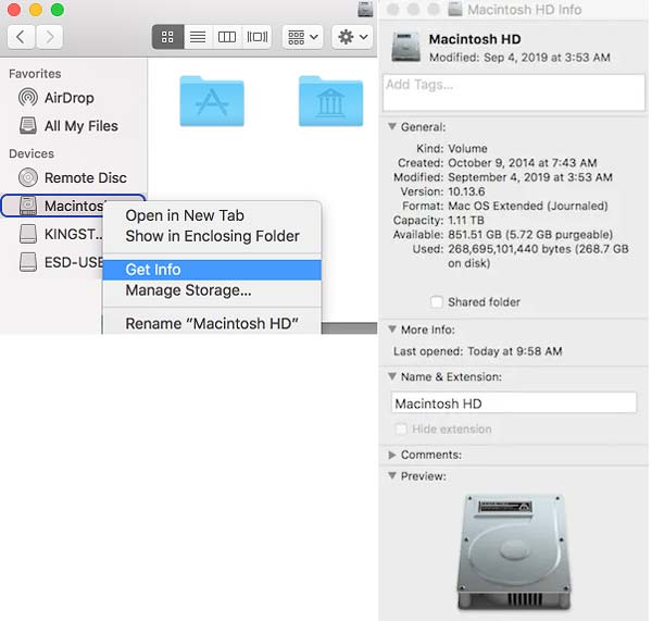 Uzyskaj wyszukiwarkę informacji o pamięci masowej na komputerze Mac