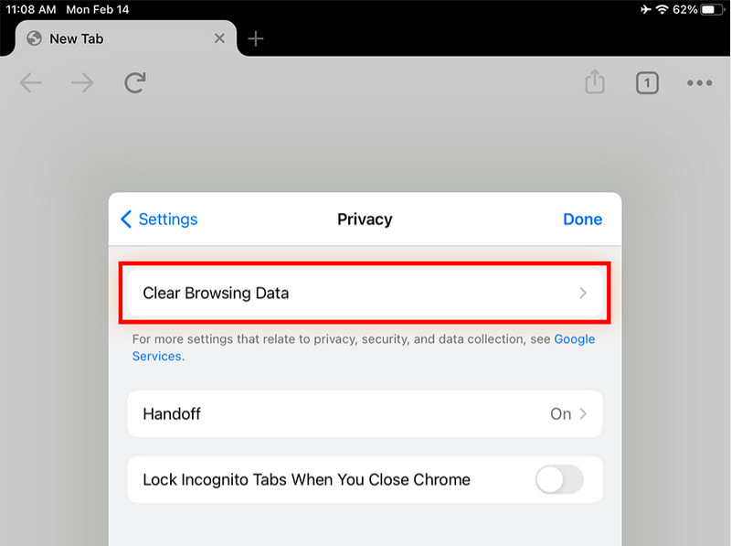 Chrome Clear browserdata