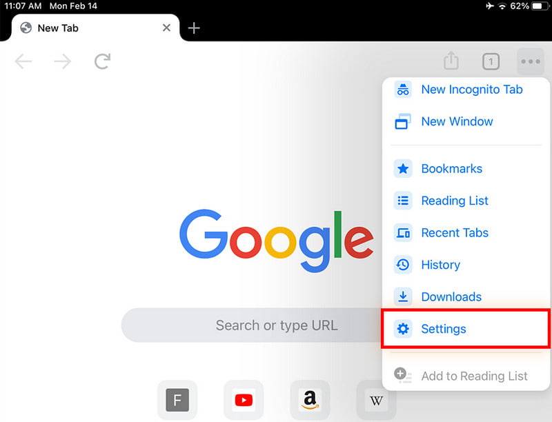 Indstillinger for Chrome-ikoner med tre prikker