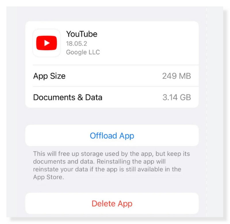 Очистить кэш приложения YouTube Offload