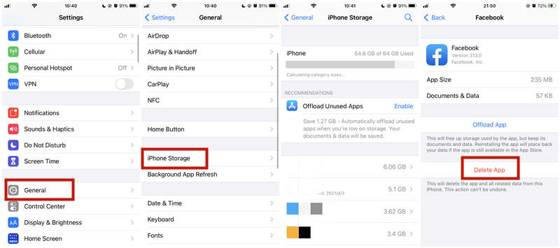 Delete Facebook in iOS Settings