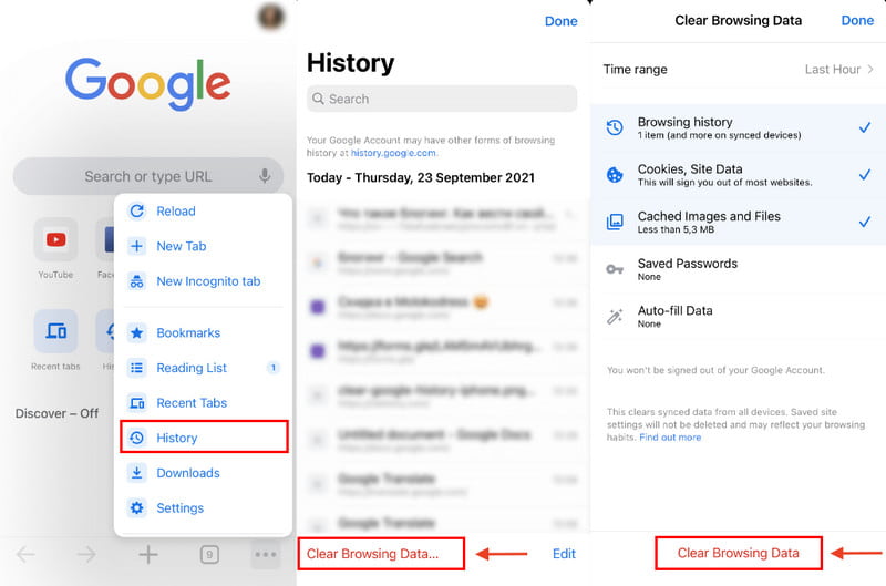 iPhone Google Chrome vyčistí data prohlížení