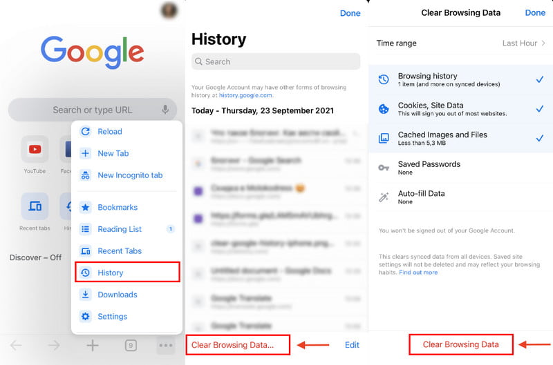 iPhone Google Chrome Pulisci i dati di navigazione