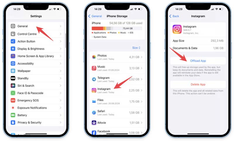 iPhone 儲存卸載應用程式 Instagram