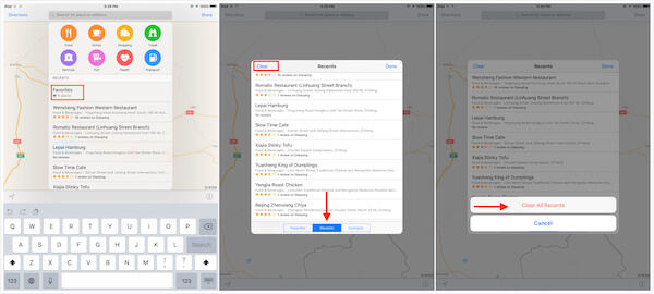 iOS9에서 지도 기록 지우기