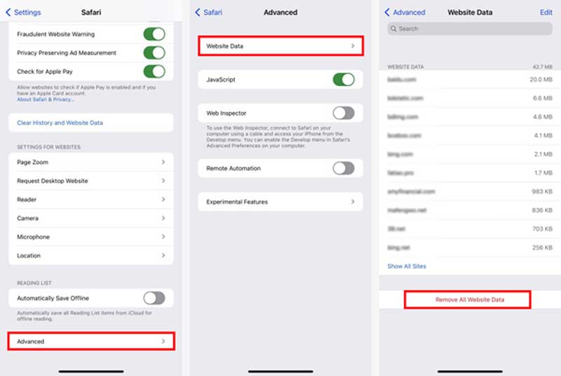 Fjern alle webstedsdata iPhone