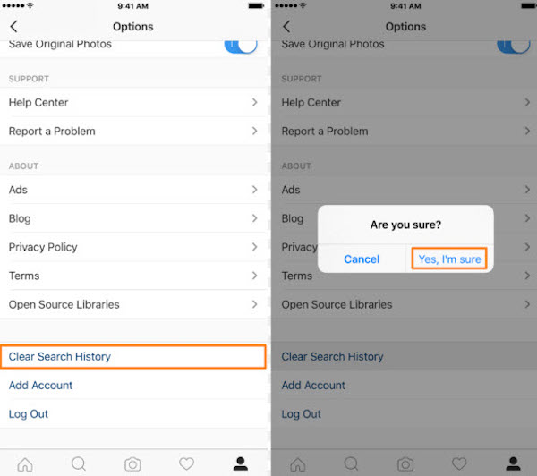Vyčistěte historii vyhledávání na Instagramu