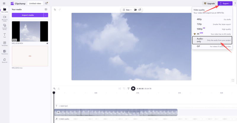 clipchamp-export-audio-only-option