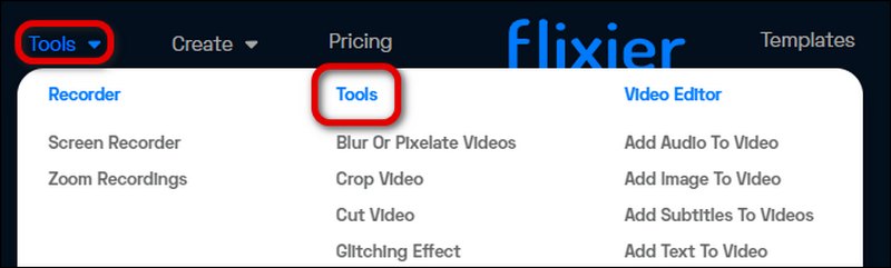 Επιλέξτε Εργαλεία στο Flixier